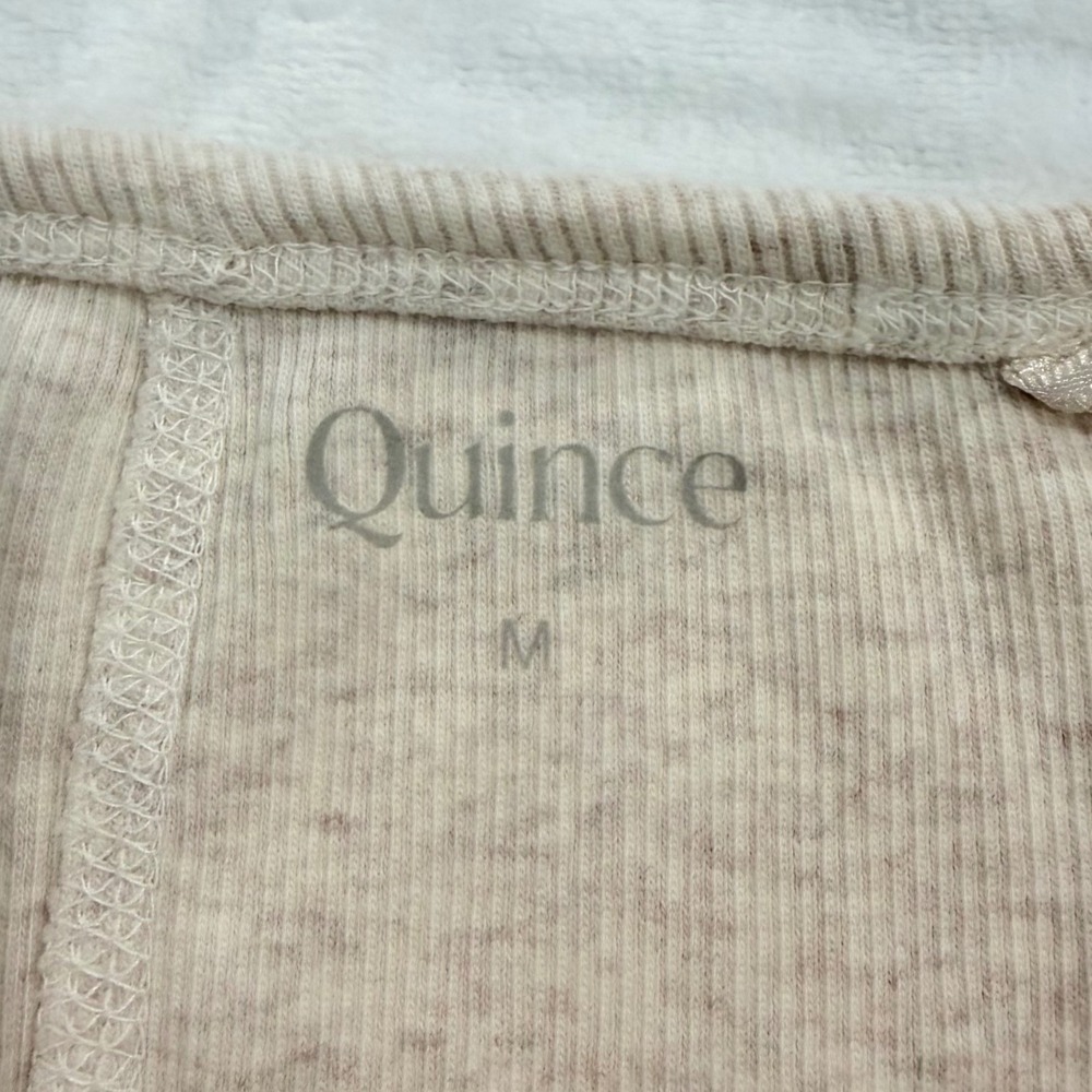 Quince Women's Organic Cotton Micro-Rib Elbow Sleeve Tee Medium Heather Oatmeal - Picture 2 of 7